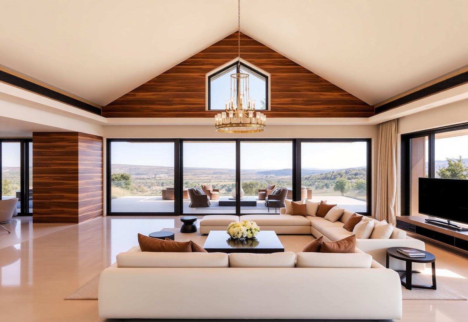 Living area with double-height ceiling